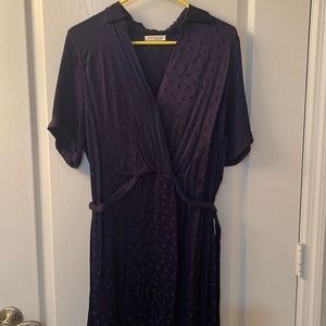 Blue polka dot dress with wrap waist